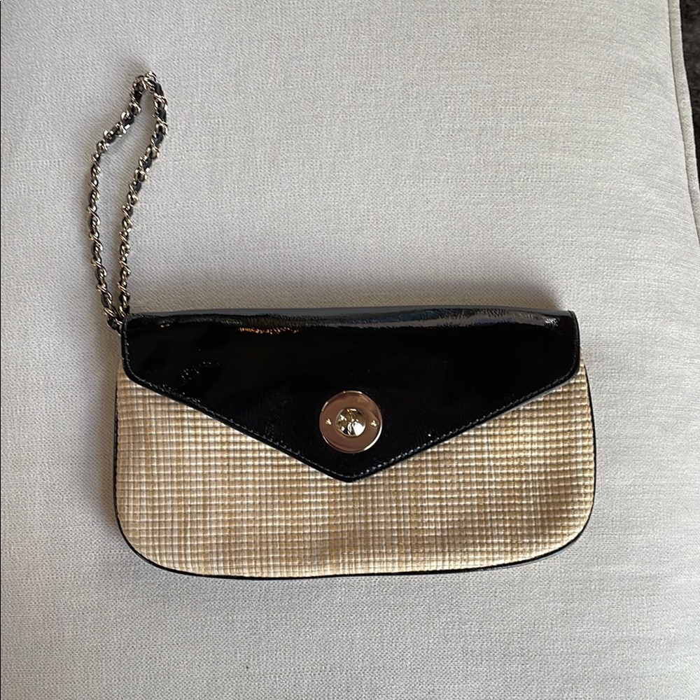 NWT Cole Haan Brielle Wristlet Black Patent/Straw - Picture 1 of 6